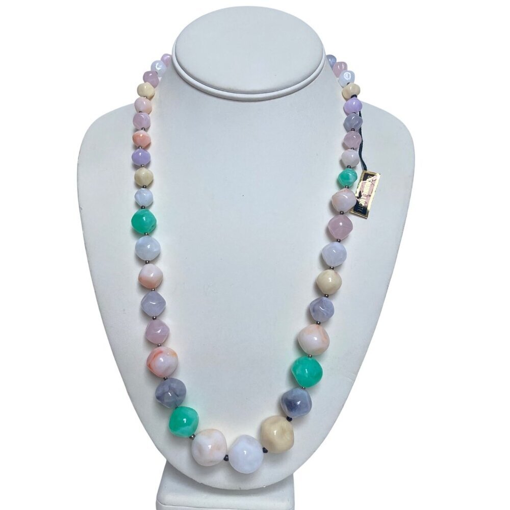 Vintage Lucite Pastel Tones Beaded Necklace 25" Marbled Textured Fairy Mermaid